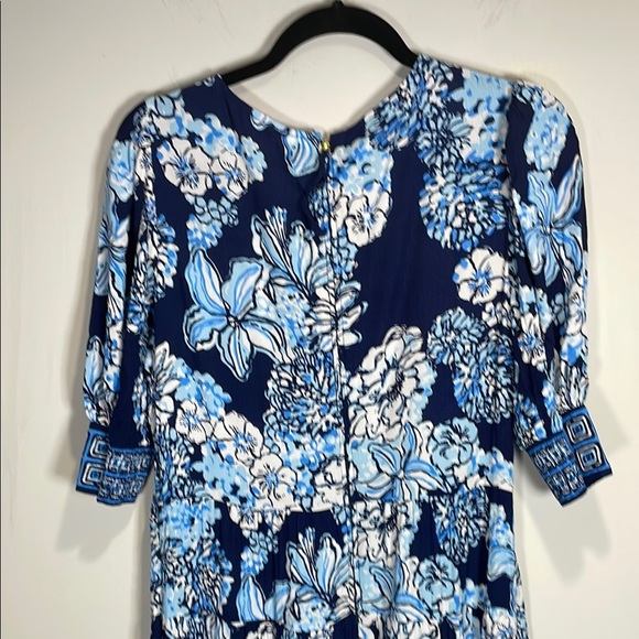 Lilly Pulitzer Blue and White Sundress with Cuffed 3/4 Sleeves - Picture 10 of 14